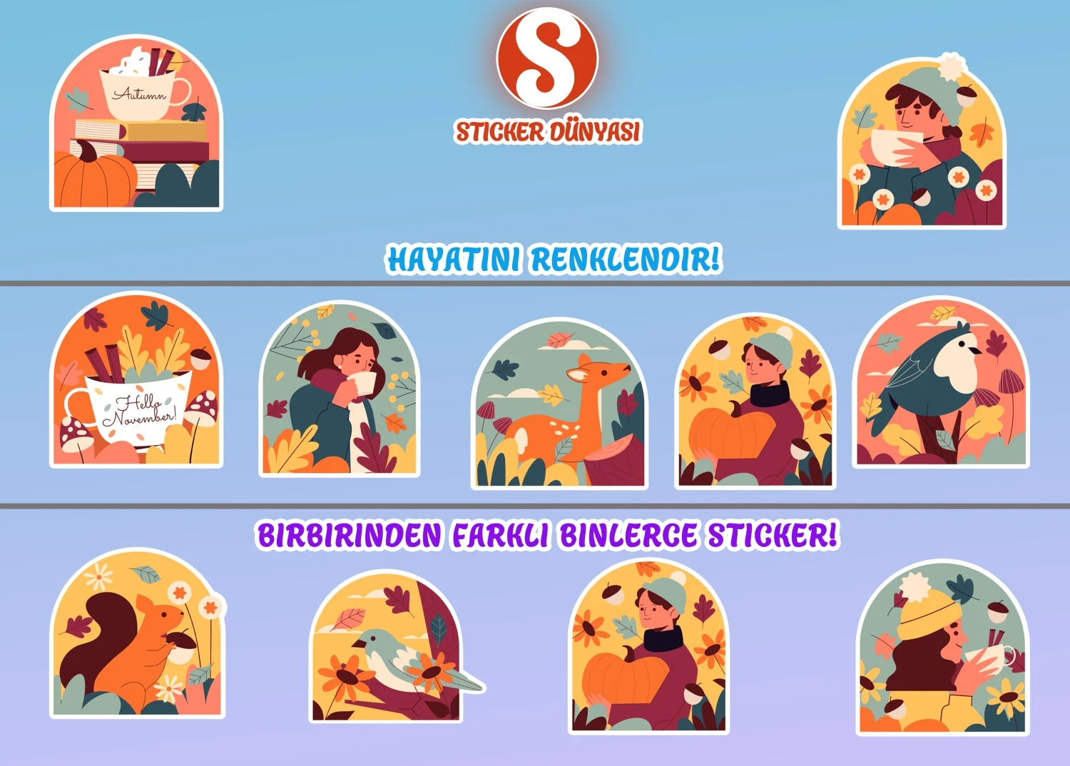 Sonbahar Temalı Mükemmel Sticker Koleksiyonu (Sonbahar1) görsel 4